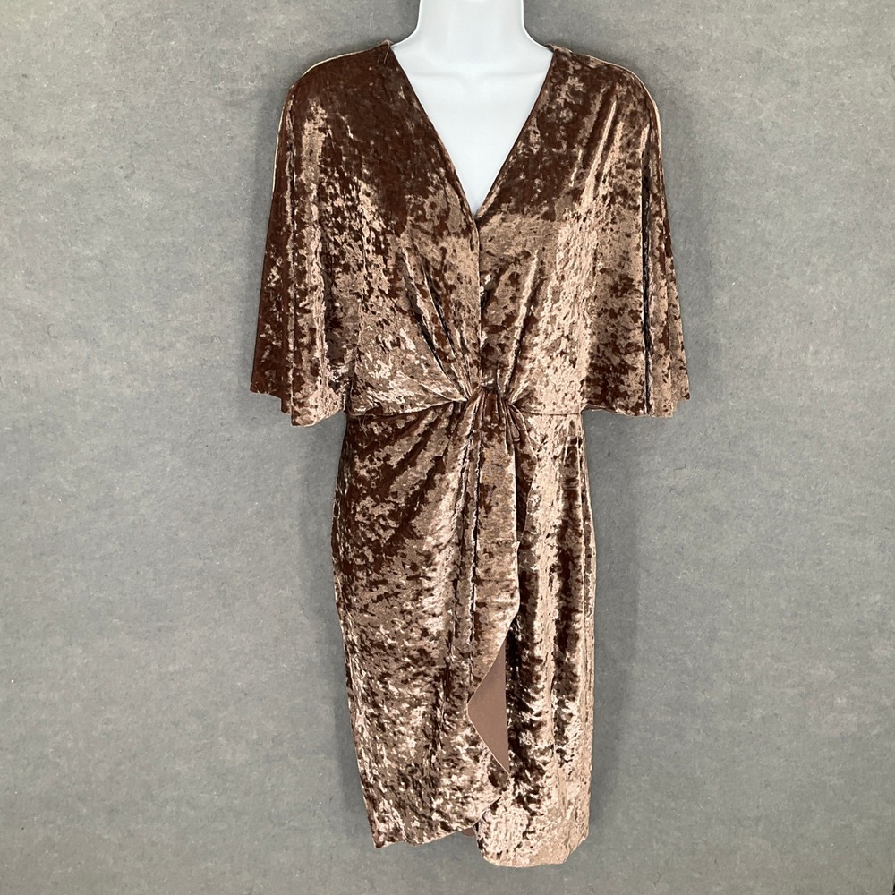 Entro Velvet Dress Womens Sz S Brown Tie Front Romantic Feminine Bohemian